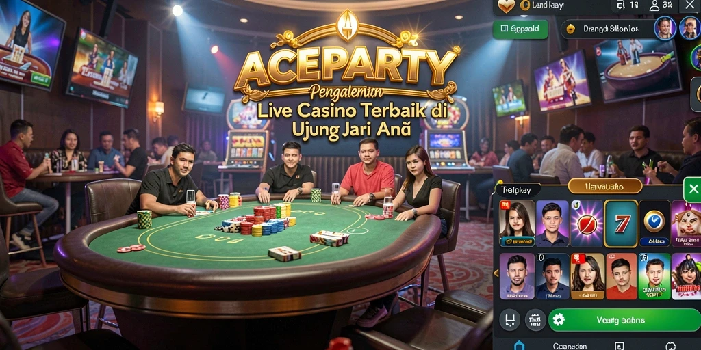 Screenshot utama ACEPARTY menampilkan dealer profesional dalam permainan Live Casino.