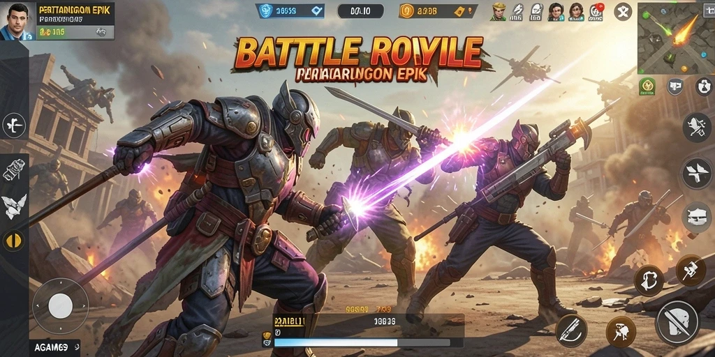Screenshot gameplay AGAM69 menampilkan pertempuran seru dalam arena Battle Royale.
