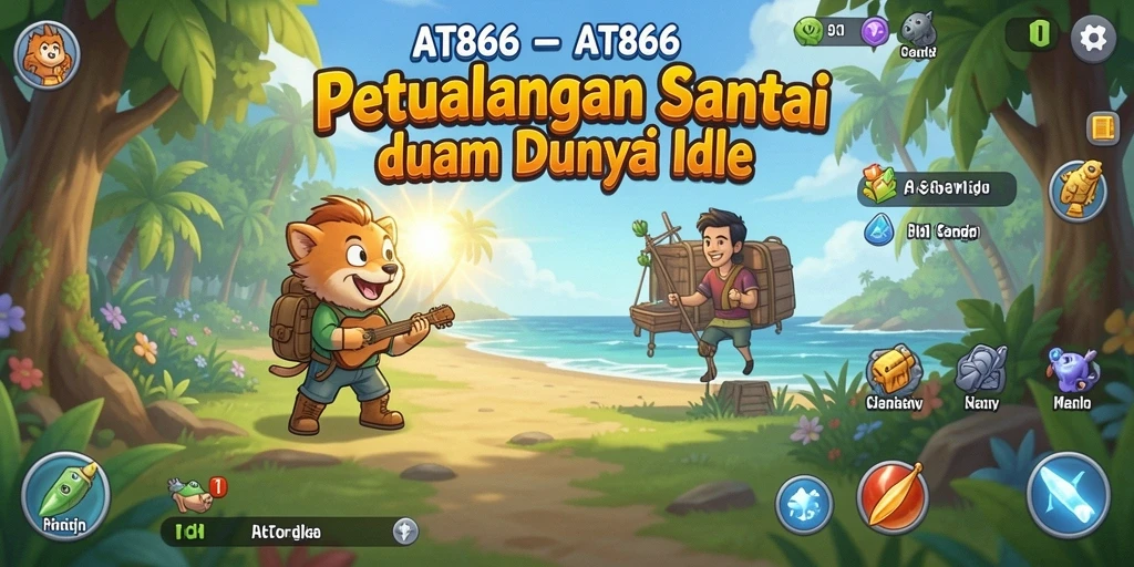 Screenshot menunjukkan karakter dalam petualangan santai di dunia Idle.