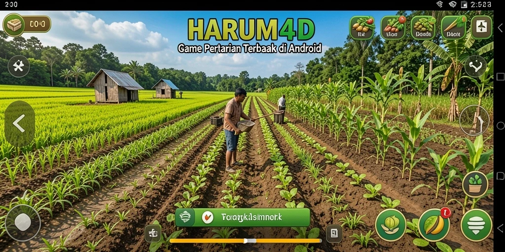 Tangkapan layar <strong>HARUM4D</strong> menampilkan lahan pertanian yang subur dan permainan yang mendidik.