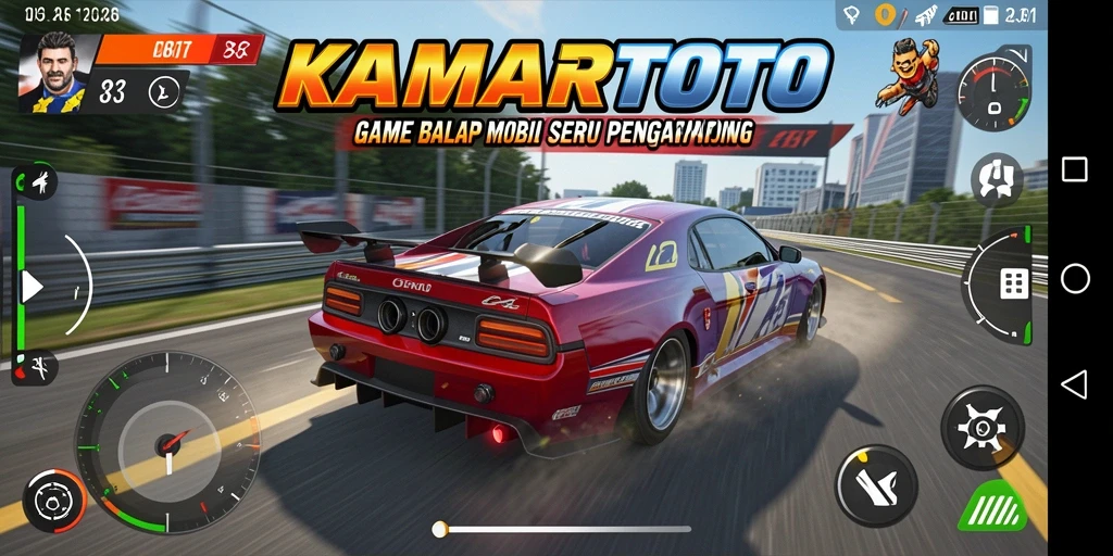 Screenshot gameplay KAMARTOTO yang menampilkan aksi balapan yang mendebarkan.