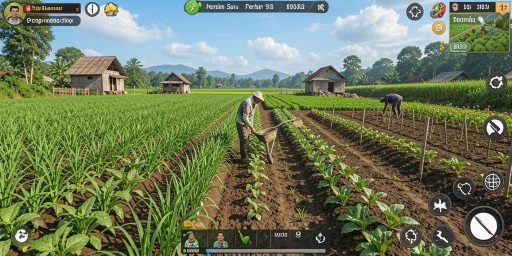 Screenshot N32 menampilkan aksi seru di lahan pertanian.