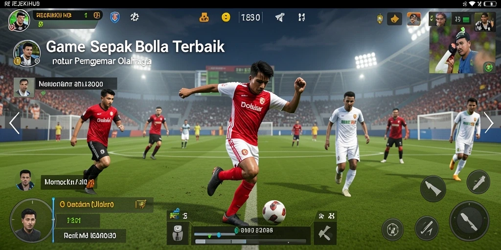 Screenshot utama gameplay REJEKIHUB yang menampilkan pertandingan sepak bola yang seru.
