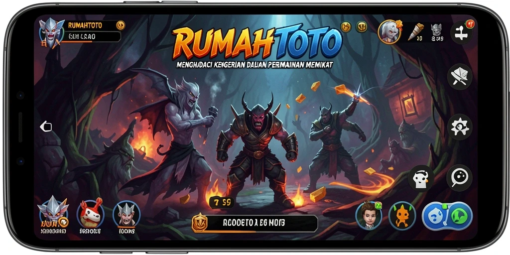 Tampilan gameplay menegangkan RUMAHTOTO saat menjelajahi lingkungan kelam.