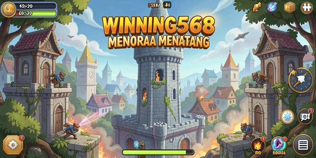 Screenshot gameplay WINNING568 menampilkan pertempuran seru Tower Defense.